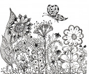 Coloriage Jardin et Fleurs en noir et blanc