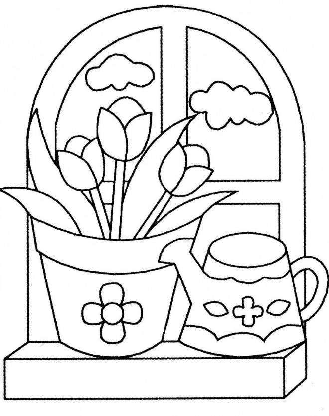 Coloriage Jardin Fleurs à la maison dessin gratuit à imprimer