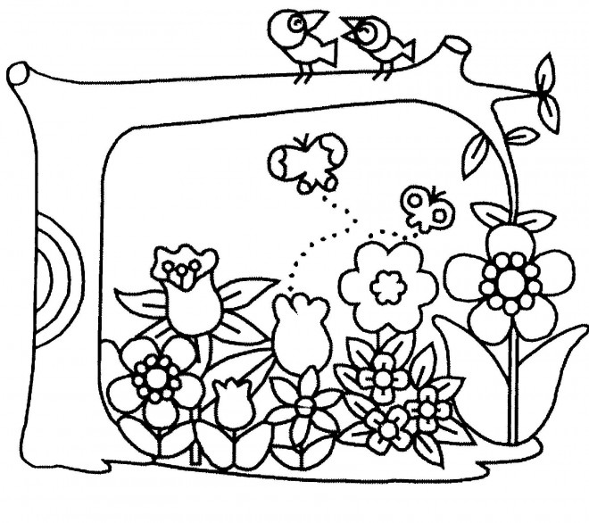 Coloriage Jardin Fleurs Et Oiseaux Dessin Gratuit à Imprimer