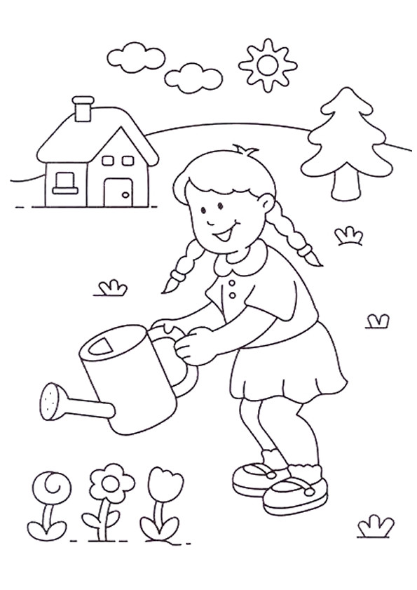 Coloriage - Fille du jardin  Coloriages à imprimer gratuits