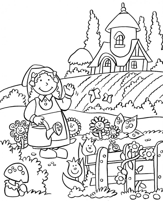 Coloriage Jardin et Fermier dessin gratuit à imprimer