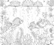 Coloriage Jardin et Poissons