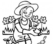 Coloriage Une fille fait du jardinage
