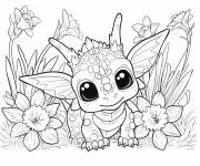 Coloriage Dragon mignon dans le jardin des Jonquilles