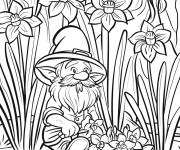 Coloriage Gnome dans le jardin des jonquilles