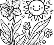 Coloriage Soleil et jonquille