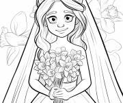 Coloriage Une mari&eacute;e tenant un bouquet de Jonquille
