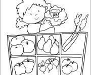 Coloriage Fille au march&eacute; des l&eacute;gumes