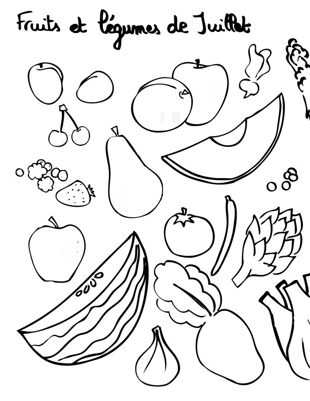 Coloriage Fruits et Légumes de Juillet dessin gratuit à imprimer