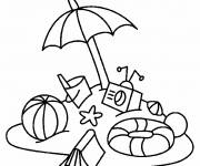 Coloriage Ballon, parasol et jouets de plage