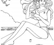 Coloriage et dessins gratuit Belle Femme sur La Plage à imprimer