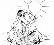 Coloriage Famille Canard sur La Plage