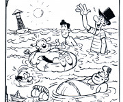 Coloriage Famille Dans La Plage