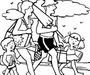 Coloriage Famille se dirige vers La Plage