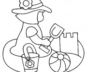 Coloriage Fille et Ch&acirc;teau de Sable
