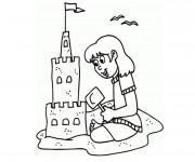 Coloriage La Fille construit son ch&acirc;teau