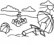 Coloriage La Plage en noir pour enfants