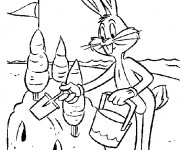 Coloriage Lapin et son ch&acirc;teau sur La Plage