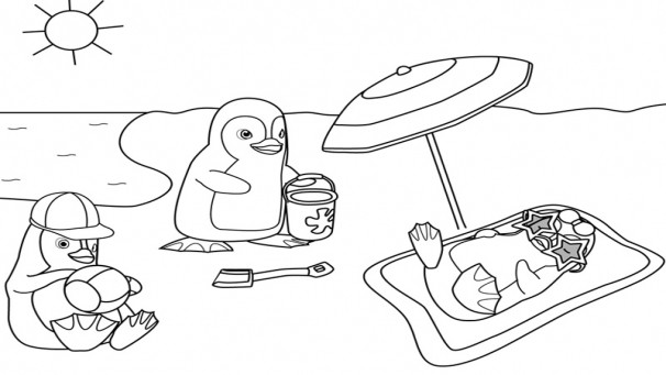 Coloriage et dessins gratuits Les Pingouins et La Plage à imprimer