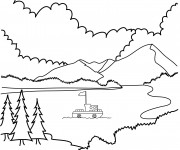 Coloriage Bateau au bord du Lac