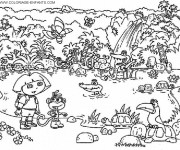 Coloriage Dora et Les Animaux sur Le Lac