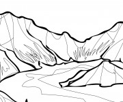 Coloriage Lac et Montagne