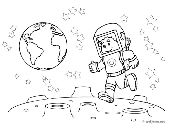 Coloriage et dessins gratuits Cosmonaute saute sur la Lune à imprimer