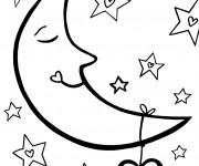 Coloriage Croissant de Lune et Coeur