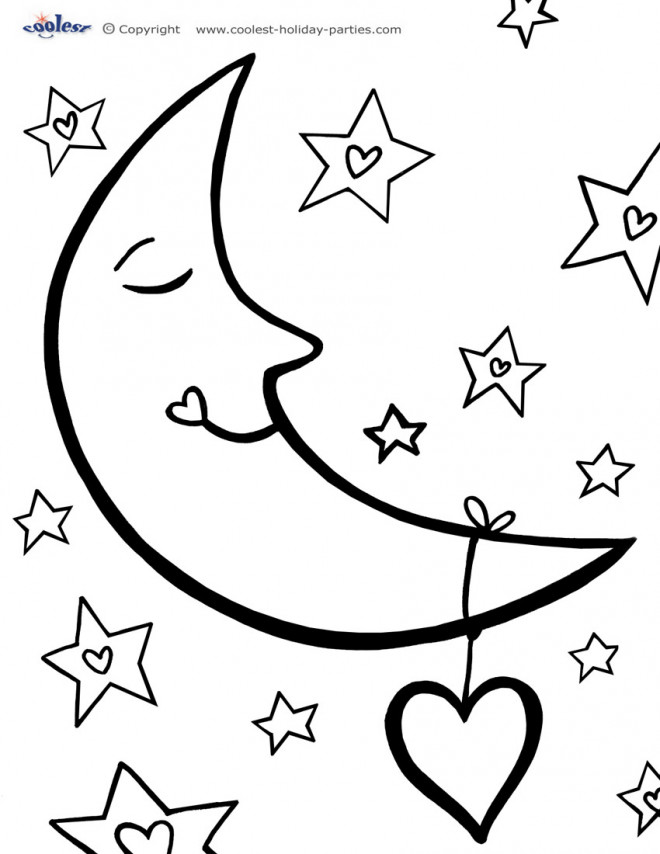 Coloriage et dessins gratuits Croissant de Lune et Coeur à imprimer