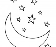 Coloriage Croissant de Lune et Étoiles