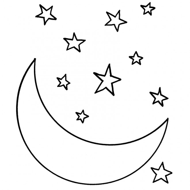 Coloriage Croissant De Lune Et étoiles Dessin Gratuit à Imprimer