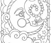 Coloriage Croissant de lune et &eacute;toiles Mandala