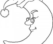 Coloriage Croissant de Lune portant un bonnet