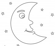 Coloriage Lune entour&eacute;e par Les &Eacute;toiles