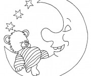 Coloriage Lune et Ours &agrave; d&eacute;corer
