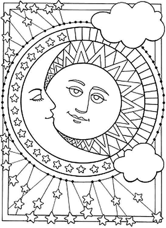 Coloriage et dessins gratuits Lune et Soleil mandala à imprimer