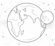 Coloriage Lune et Terre