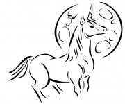 Coloriage Lune et Unicorne