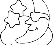 Coloriage Lune sur Les Nuages