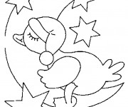 Coloriage Petit Canard dort sur La Lune