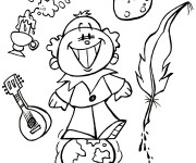 Coloriage Petit Enfant Lune et Terre
