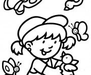 Coloriage La Petite Fille et les Papillons