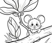 Coloriage Souris leve la fleur Magnolia