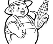 Coloriage Agriculteur r&eacute;coltant du ma&iuml;s