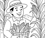 Coloriage Agriculteur r&eacute;colte le l&eacute;gume du Ma&iuml;s