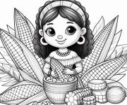 Coloriage Charmante fille avec du Ma&iuml;s