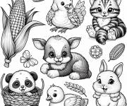 Coloriage Collection des animaux avec du Ma&iuml;s