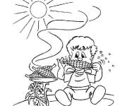 Coloriage Enfant adire manger le Ma&iuml;s