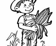Coloriage Enfant fermier avec du Ma&iuml;s