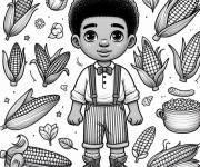 Coloriage Enfant parmi du Ma&iuml;s